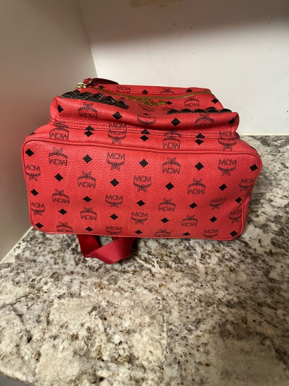 MCM Red Studded Logo Stark Backpack - Picture 5 of 8